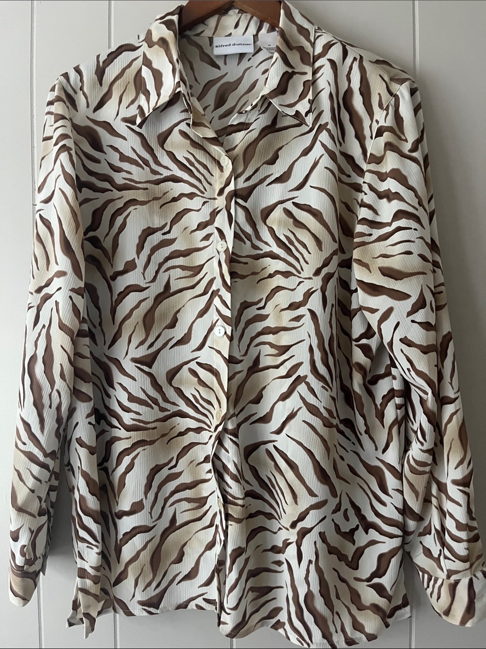 Alfred Dunner Cream and Brown Zebra-Print Button Down Shirt